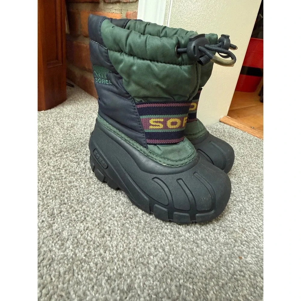 Sorel Commander Toddler Snow Boots Green Black Winter Waterproof Size 7